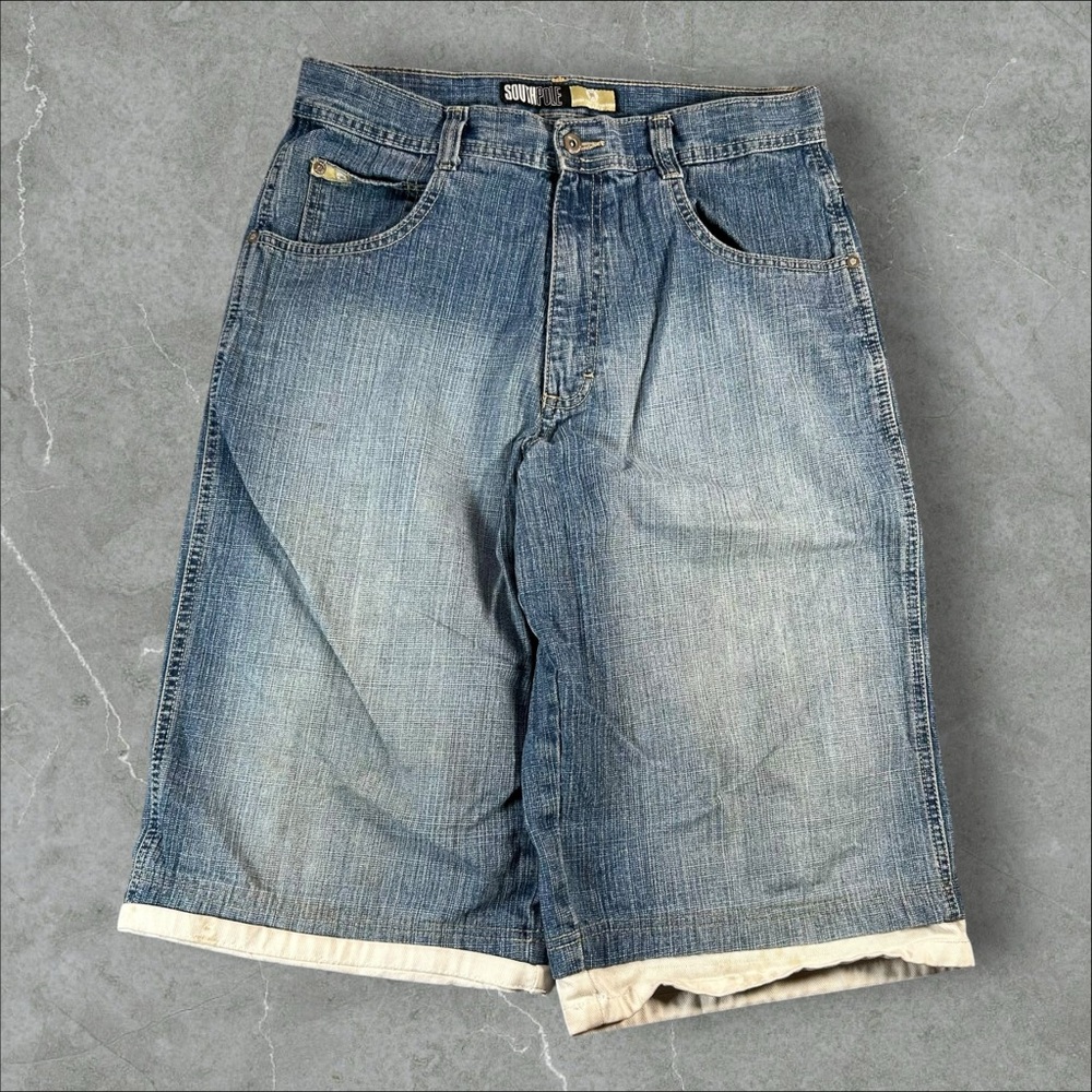 South Pole Jean Shorts Mens 34 Blue Y2K Baggy Wide-Leg Grunge Hip Hop Skater 90s